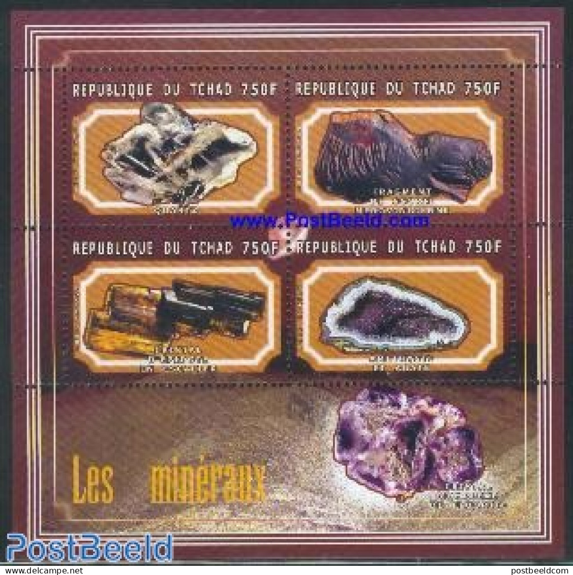 Chad 2001 Minerals 4v M/s (4x750F), Mint NH, History - Geology - Andere & Zonder Classificatie