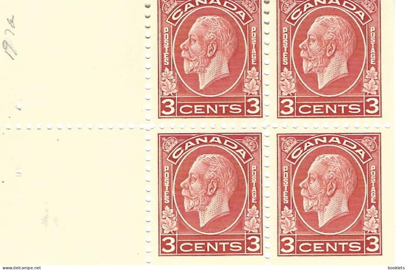 CANADA, 1933. Bookletpane  4x3c, Sc 197a (from Booklet 20) - Booklets Pages