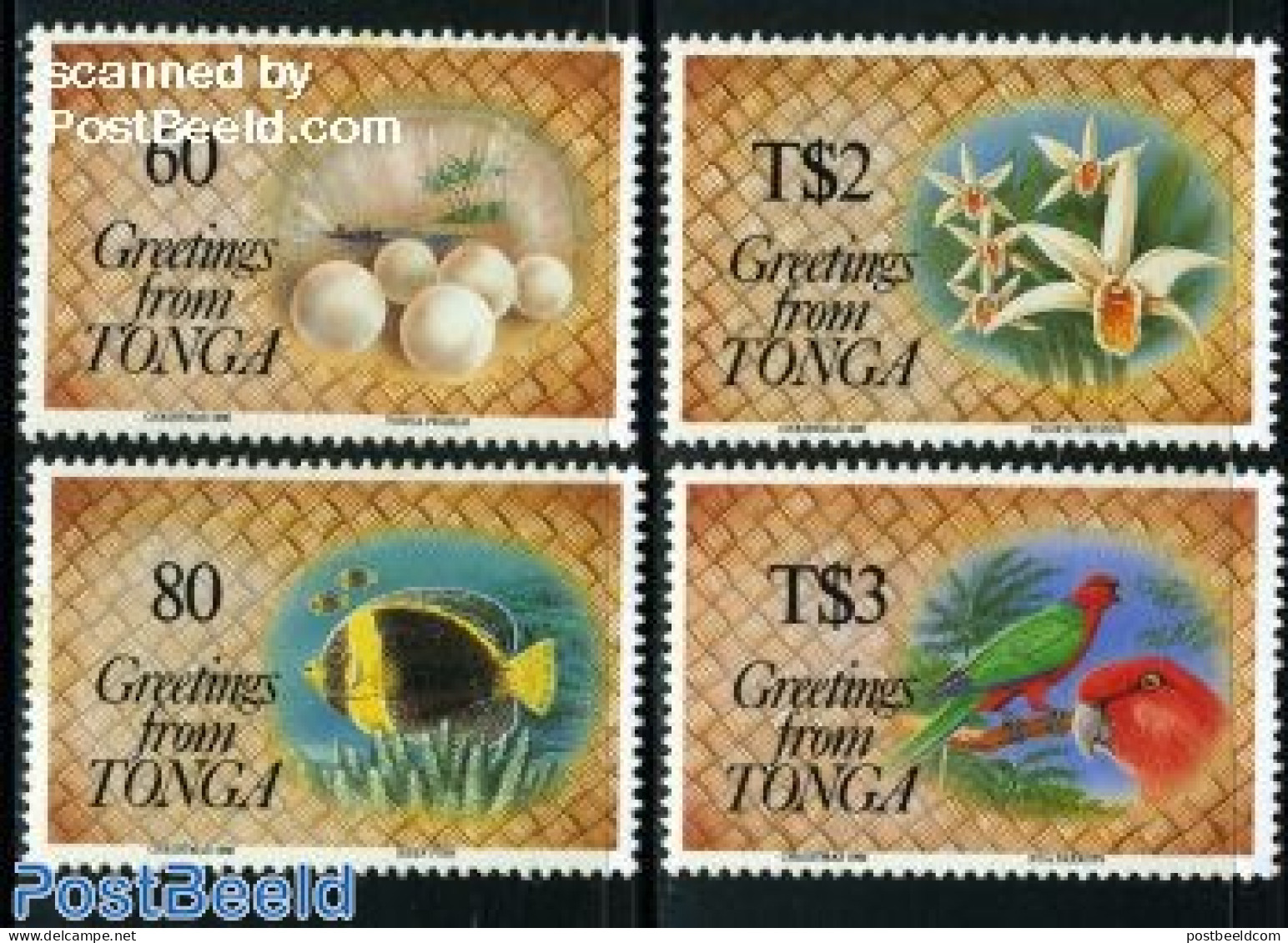 Tonga 1992 Christmas 4v, Mint NH, Nature - Religion - Birds - Fish - Orchids - Parrots - Christmas - Vissen