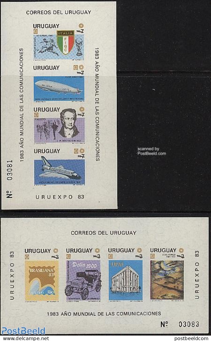 Uruguay 1983 Uruexpo 2s/s Imperf.(not Valid For Postage), Mint NH, History - Nature - Sport - Transport - Germans - Fi.. - Fische