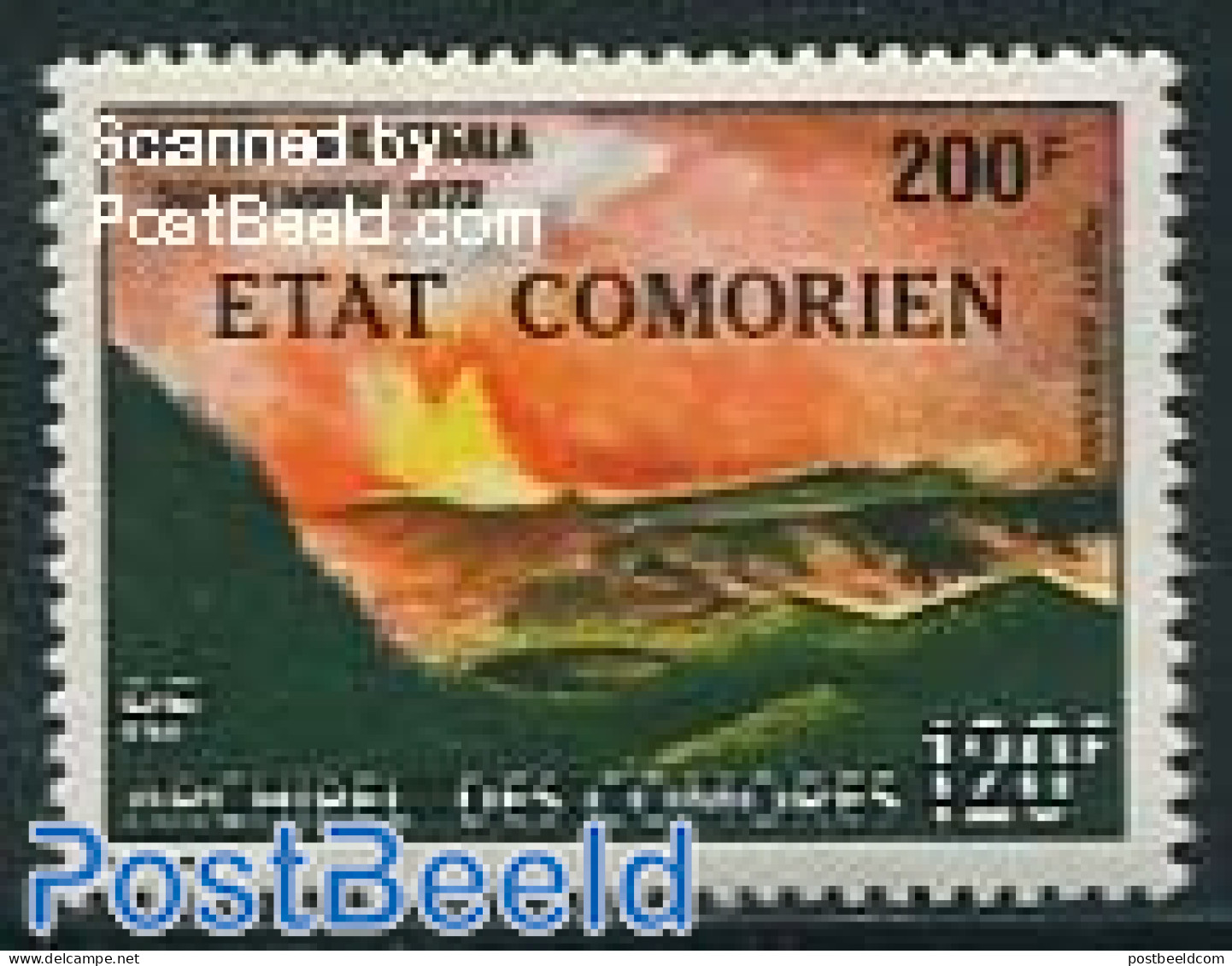 Comoros 1975 Volcano 1v, Overprint, Mint NH, History - Transport - Geology - Fire Fighters & Prevention - Firemen