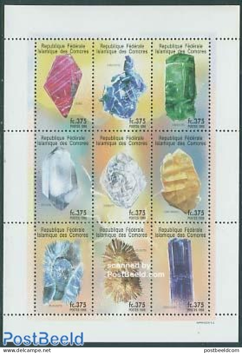 Comoros 1998 Minerals 9v M/s (9x375F), Mint NH, History - Geology - Isole Comore (1975-...)