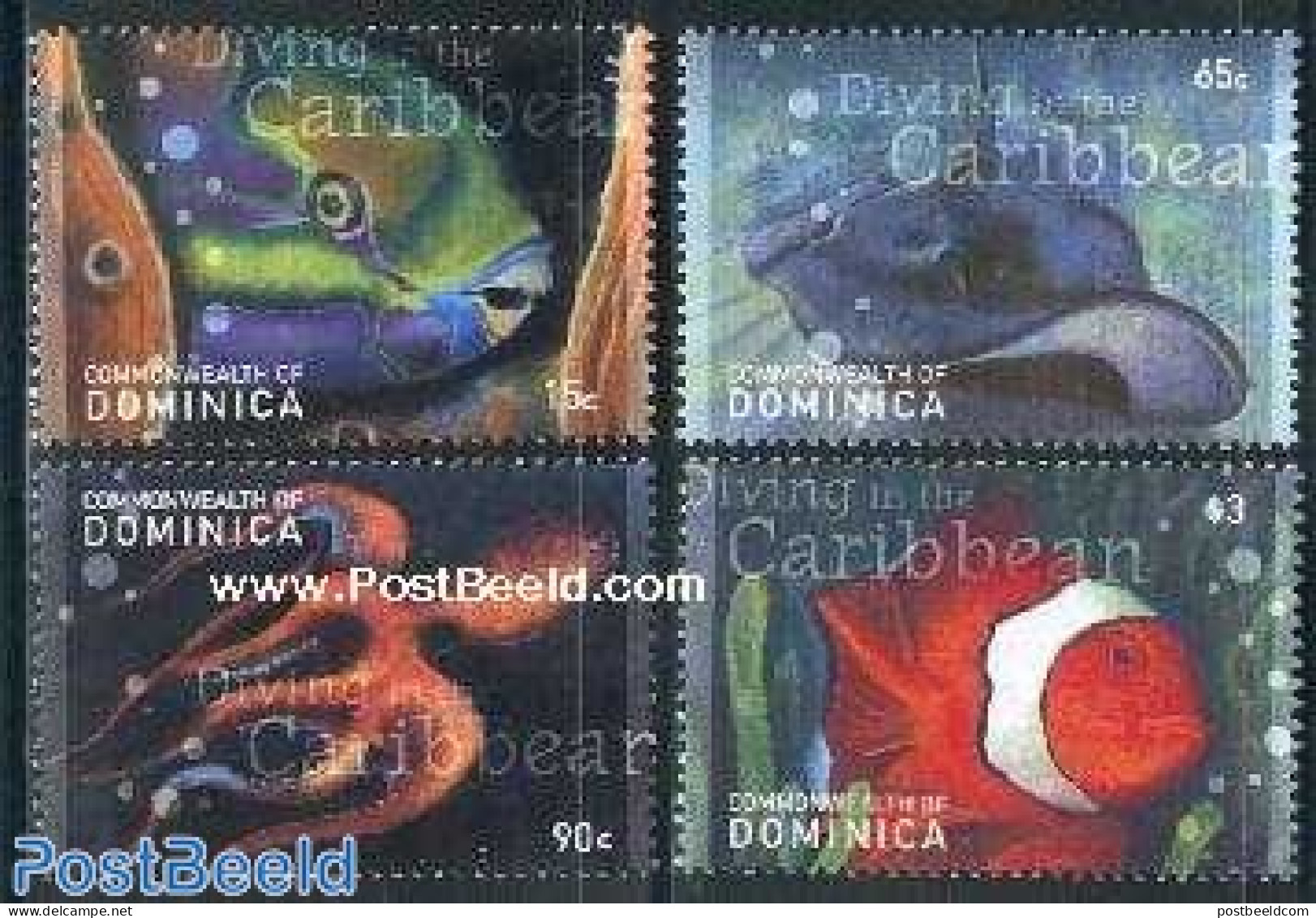 Dominica 2001 Diving 4v, Mint NH, Nature - Sport - Fish - Diving - Vissen