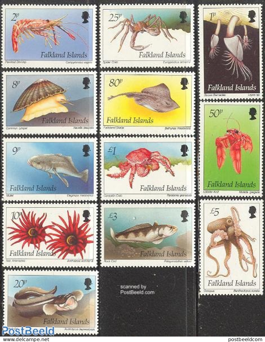 Falkland Islands 1994 Marine Life 12v, Mint NH, Nature - Fish - Shells & Crustaceans - Crabs And Lobsters - Fische