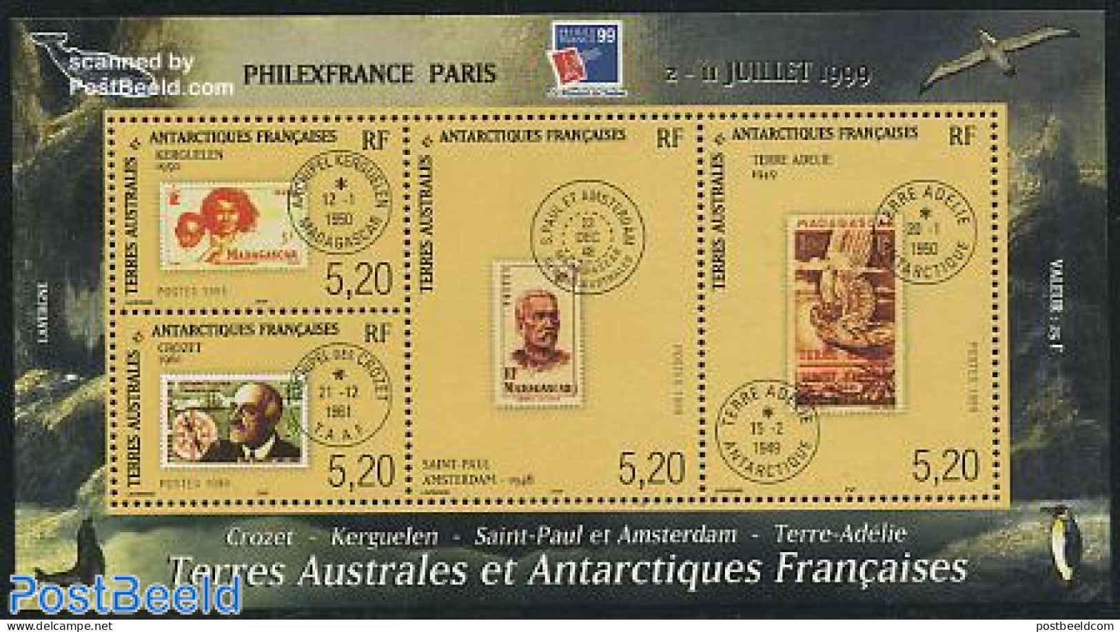 French Antarctic Territory 1999 Philexfrance S/s, Mint NH, Philately - Stamps On Stamps - Nuovi