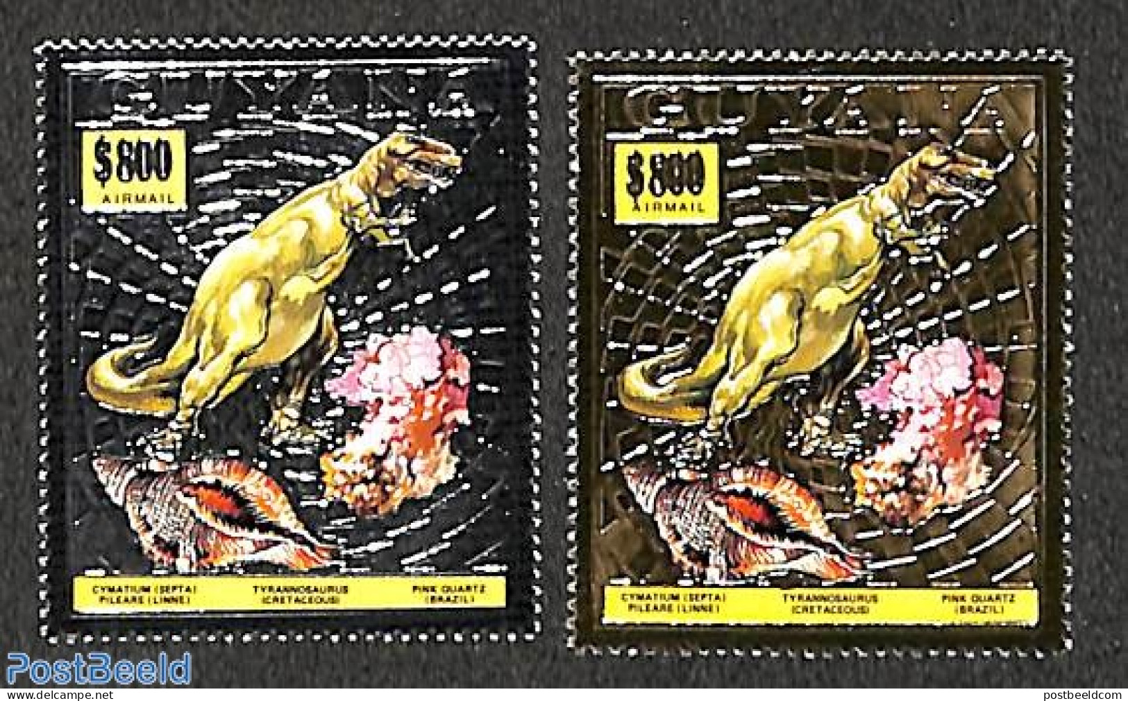 Guyana 1993 Preh. Animals 2v (silver, Gold), Mint NH, History - Nature - Geology - Prehistoric Animals - Shells & Crus.. - Prehistorics