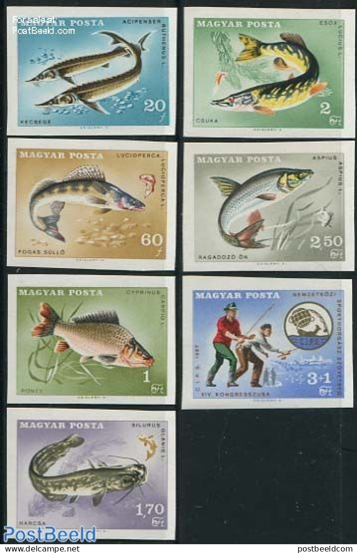Hungary 1967 Fishing Congress 7v Imperforated, Mint NH, Nature - Fish - Fishing - Unused Stamps