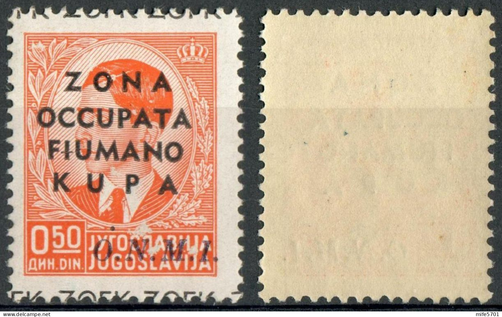 OCCUPAZIONI 1941 ZONA FIUMANO KUPA P. 0,50 COLOR ARANCIO SOPRASTAMPA 'ZONA OCCUPATA FIUMANO KUPA O.N.M.I.' MNH SASSONE 2 - Fiume & Kupa