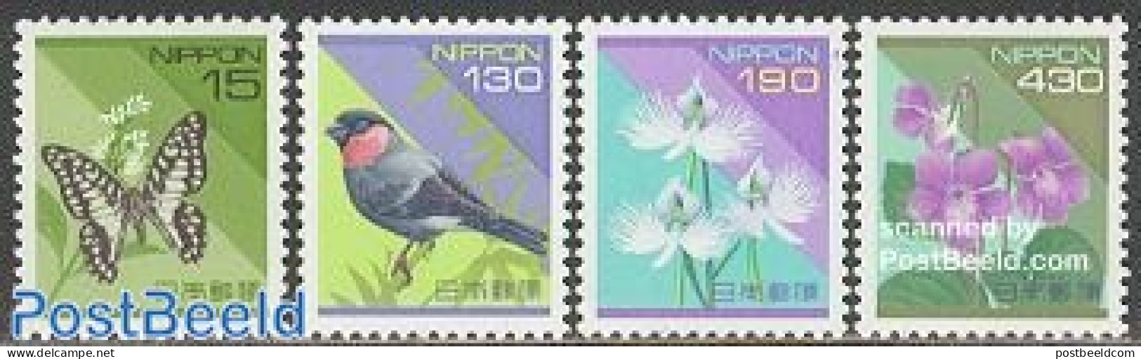 Japan 1994 Definitives 4v, Mint NH, Nature - Birds - Butterflies - Flowers & Plants - Ongebruikt