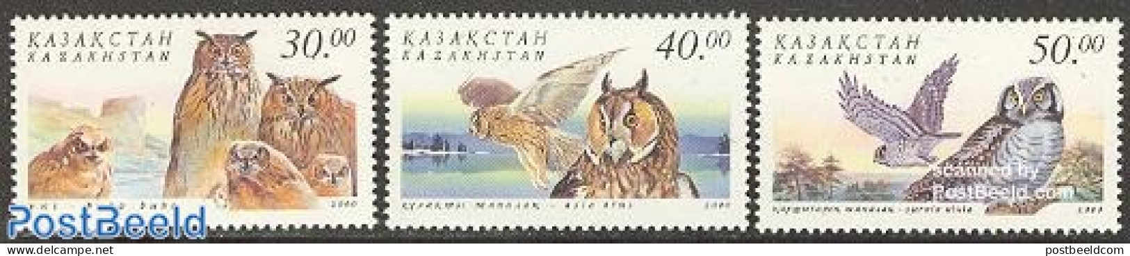 Kazakhstan 2001 Owls 3v, Mint NH, Nature - Birds - Birds Of Prey - Owls - Kazakhstan