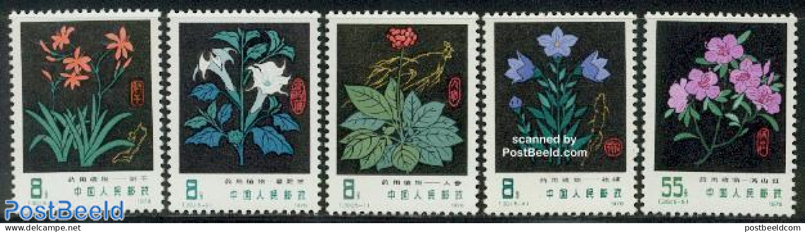China People’s Republic 1978 Medical Flowers 5v, Mint NH, Health - Nature - Health - Flowers & Plants - Nuovi