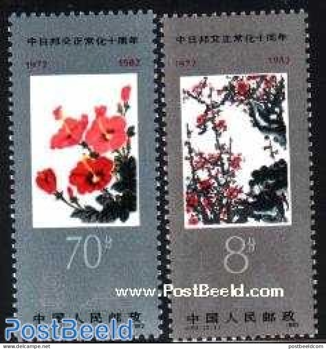 China People’s Republic 1982 China/Japan 2v, Mint NH, Nature - Flowers & Plants - Unused Stamps