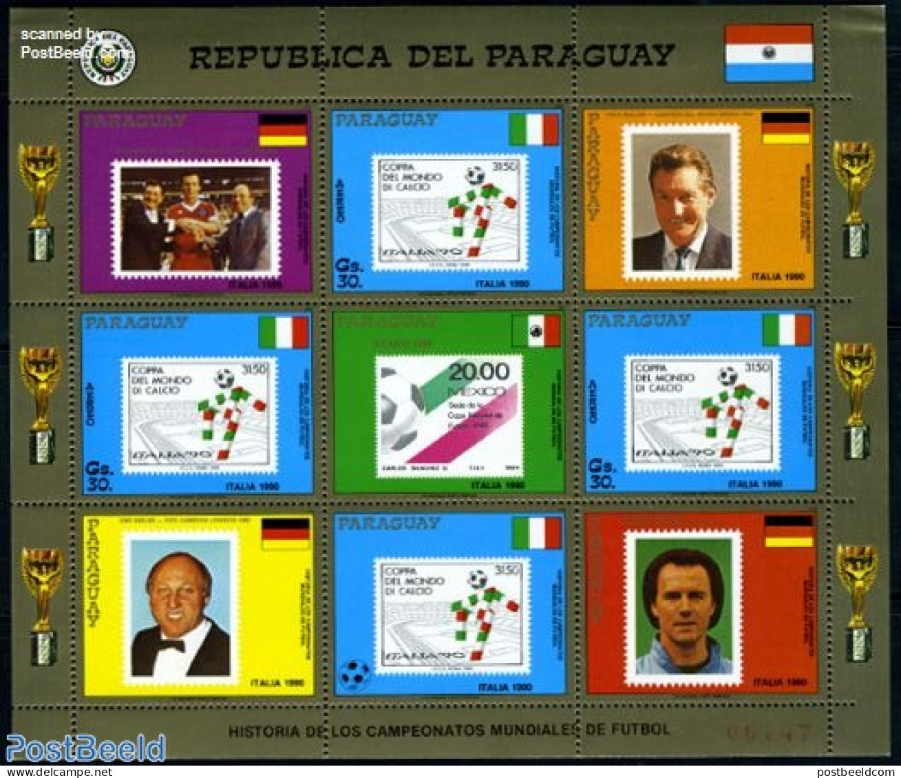 Paraguay 1988 World Cup Football M/s, Mint NH, Sport - Football - Stamps On Stamps - Stamps On Stamps