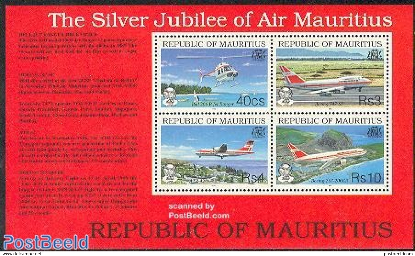 Mauritius 1993 Air Mauritius S/s, Mint NH, Transport - Helicopters - Aircraft & Aviation - Elicotteri