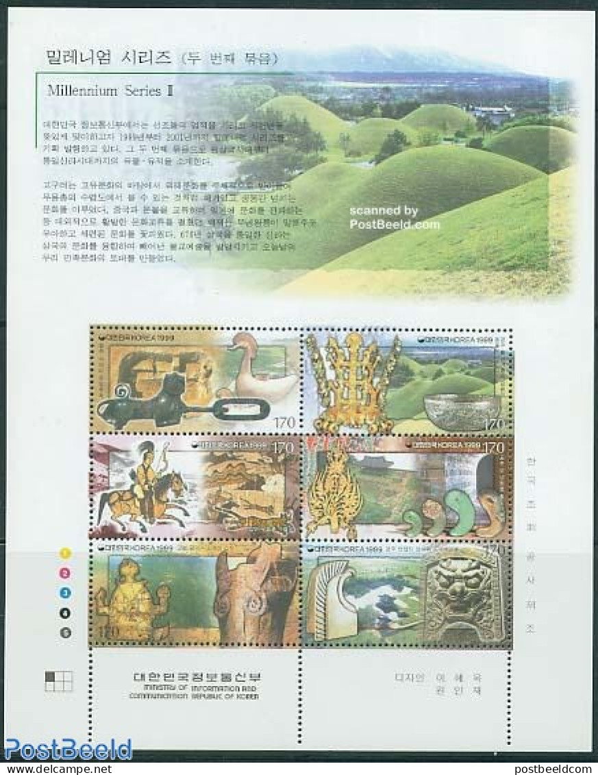 Korea, South 1999 Millennium II 6v M/s, Mint NH, History - Nature - Archaeology - Horses - Archéologie