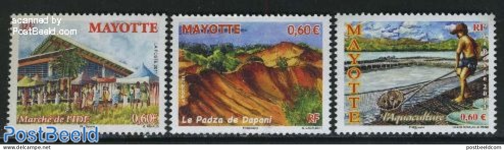 Mayotte 2011 Country Views 3v, Mint NH, Health - Nature - Various - Food & Drink - Fishing - Street Life - Levensmiddelen