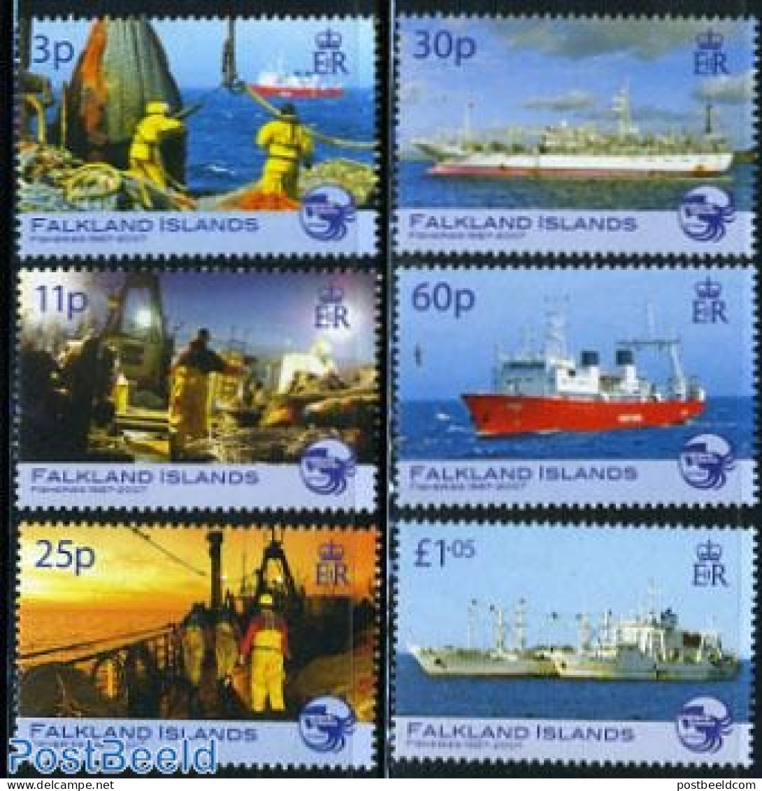 Falkland Islands 2007 Fisheries 1987-2007 6v, Mint NH, Nature - Transport - Fishing - Ships And Boats - Poissons