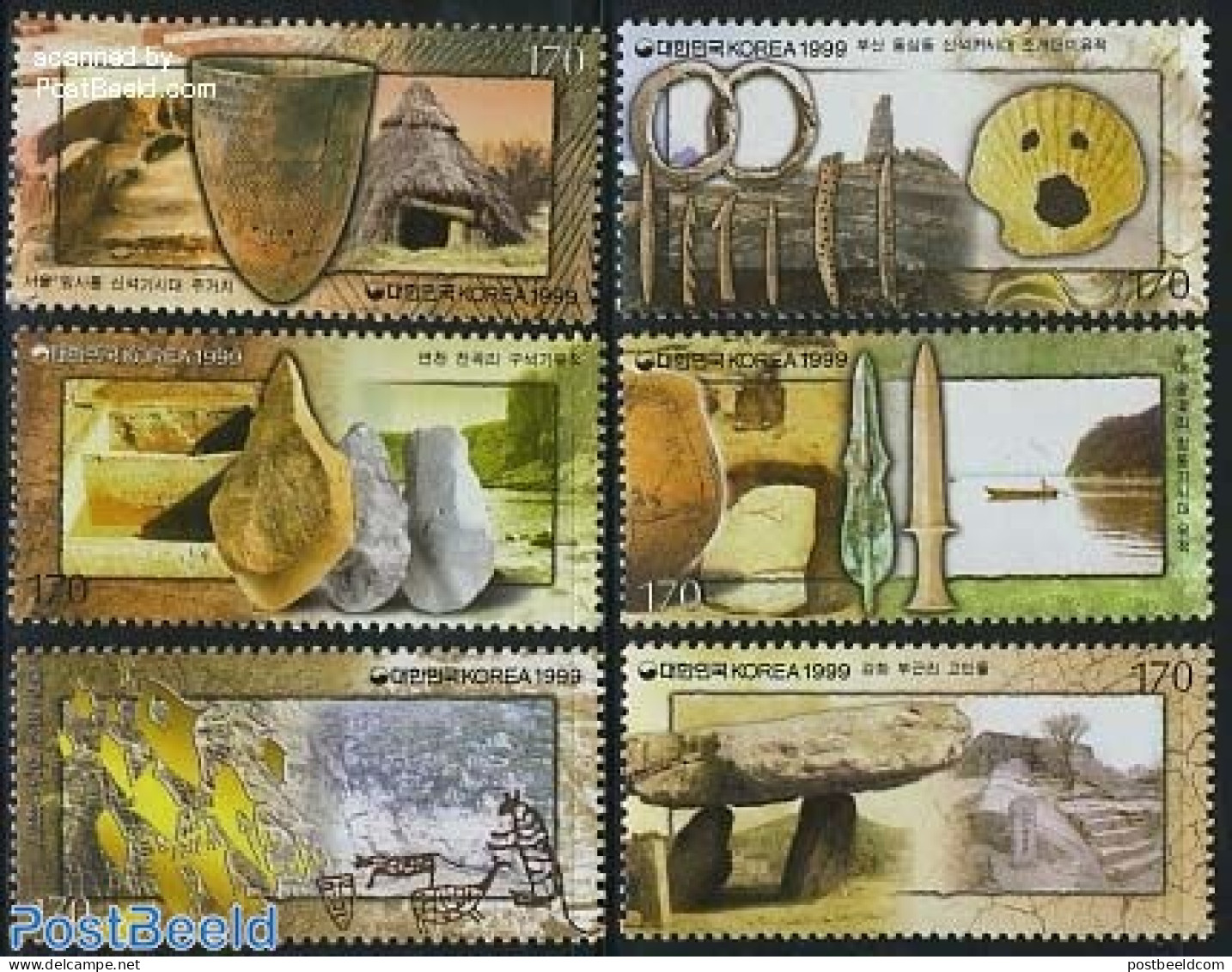 Korea, South 1999 Prehistory 6v, Mint NH, History - Transport - Archaeology - Ships And Boats - Cave Paintings - Arqueología