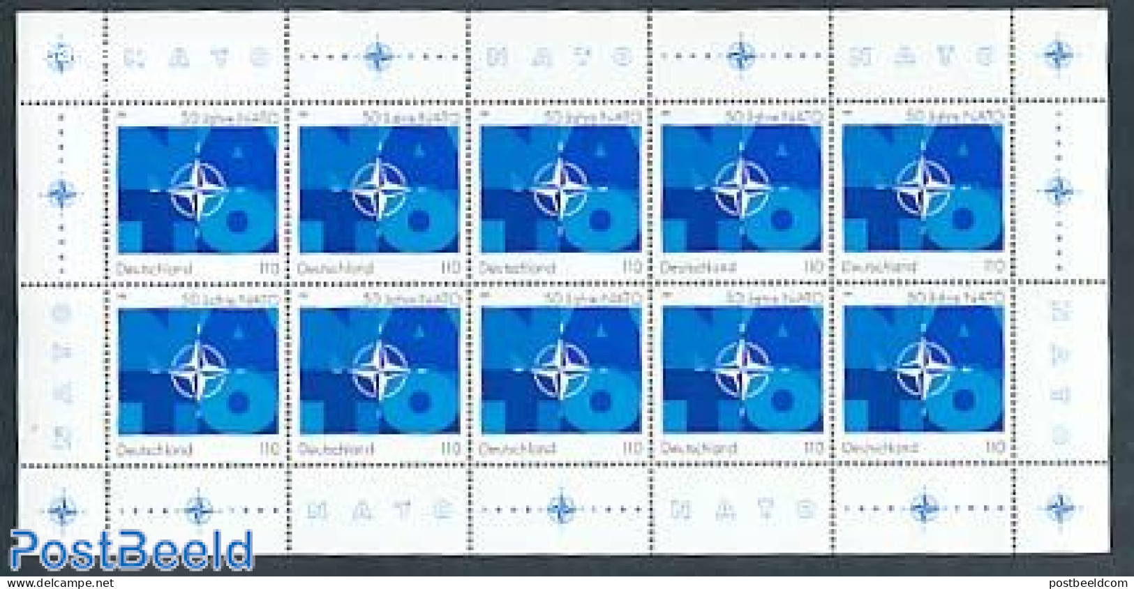 Germany, Federal Republic 1999 50 Years NATO M/s, Mint NH, History - Europa Hang-on Issues - NATO - Unused Stamps