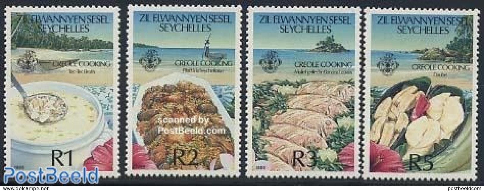 Seychelles, Zil Eloigne Sesel 1989 Food 4v, Mint NH, Health - Nature - Food & Drink - Fishing - Food