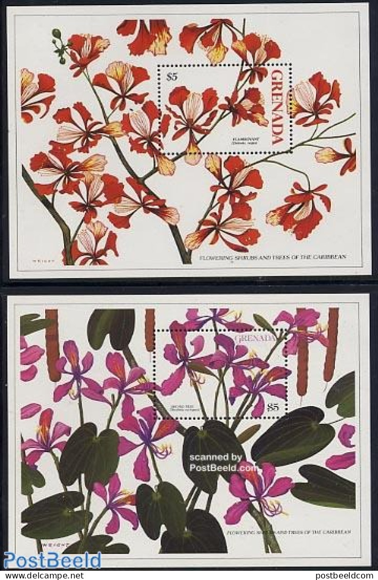 Grenada 1988 Flowering Trees 2 S/s, Mint NH, Nature - Flowers & Plants - Trees & Forests - Rotary Club
