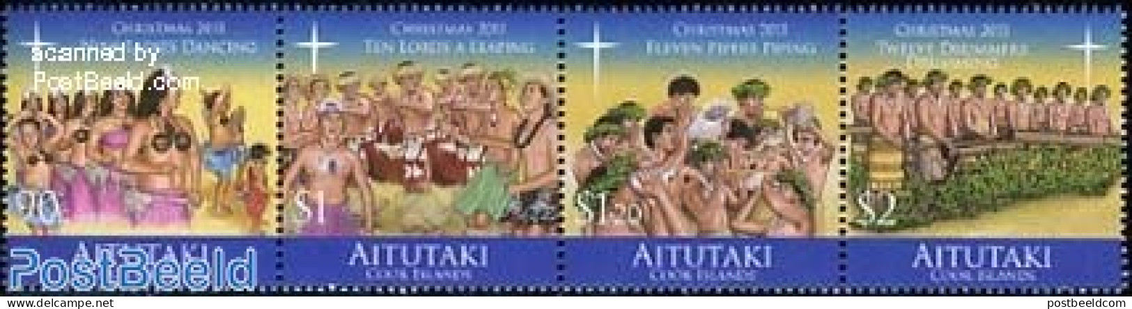 Aitutaki 2011 Christmas 4v [:::], Mint NH, Performance Art - Religion - Dance & Ballet - Musical Instruments - Christmas - Danse