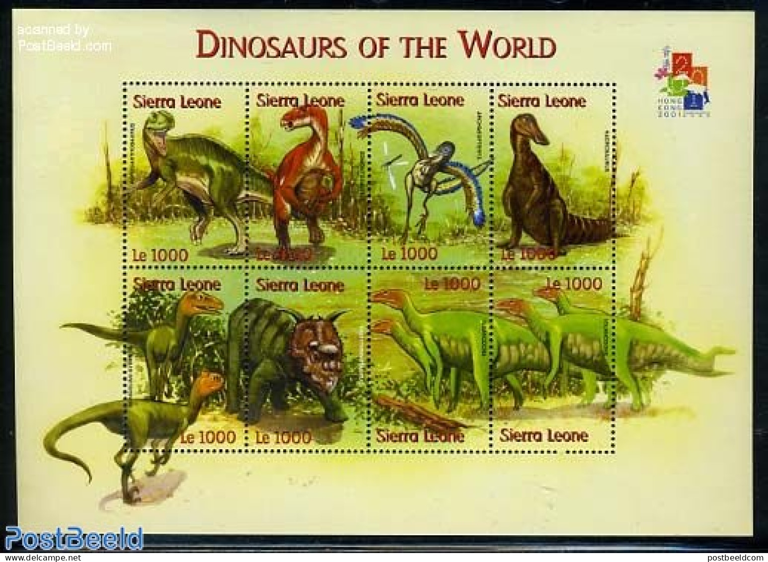 Sierra Leone 2001 Preh. Animals 8v M/s, Edmontosaurus, Mint NH, Nature - Prehistoric Animals - Prehistorisch