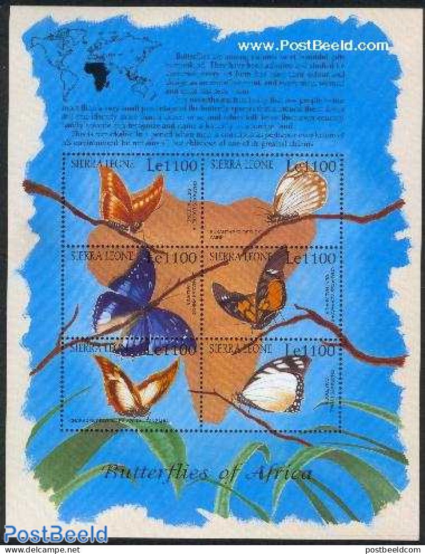 Sierra Leone 2001 Butterflies 6v M/s, Mint NH, Nature - Various - Butterflies - Maps - Geografia