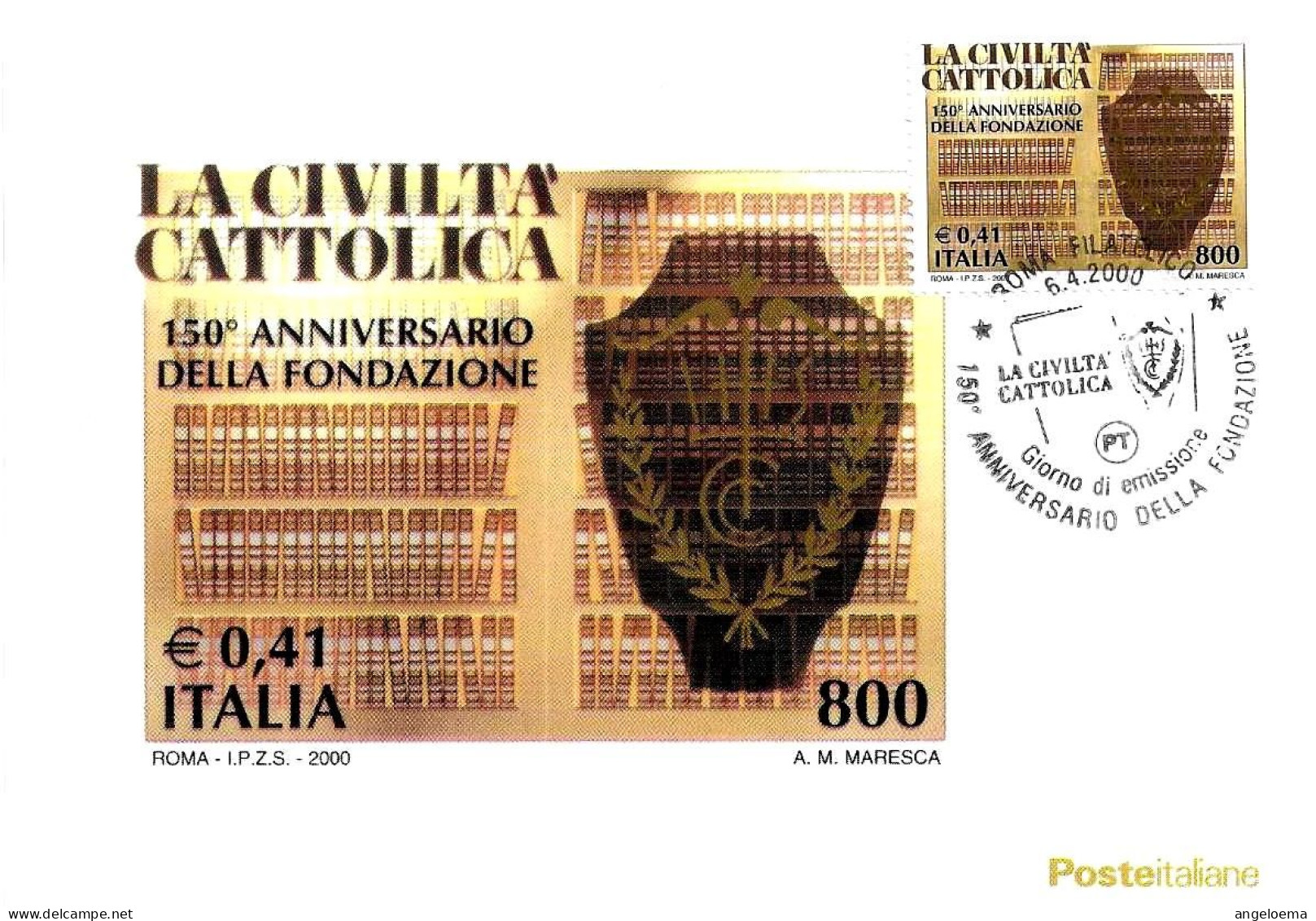 ITALIA ITALY - 2000 ROMA 150° Fondazione CIVILTA' CATTOLICA Rivista Compagnia Di Gesù Annullo Fdc Su Cartolina PT - 1506 - Christentum
