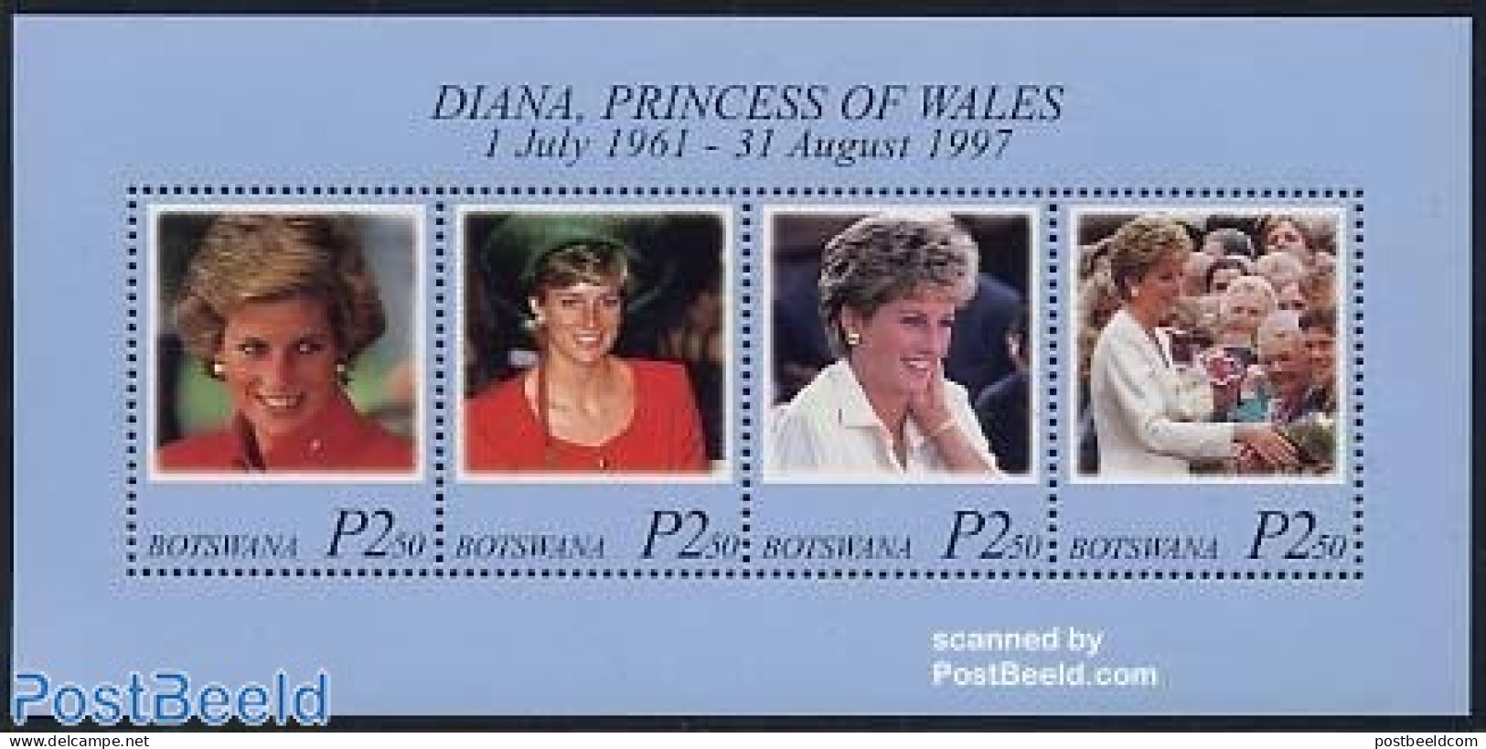 Botswana 1998 Death Of Diana S/s, Mint NH, History - Charles & Diana - Kings & Queens (Royalty) - Familias Reales