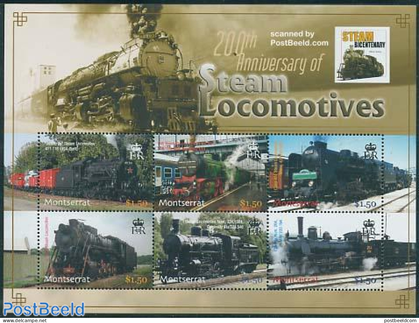Montserrat 2005 Locomotives 6v M/s, Austerity, Mint NH, Transport - Railways - Treinen