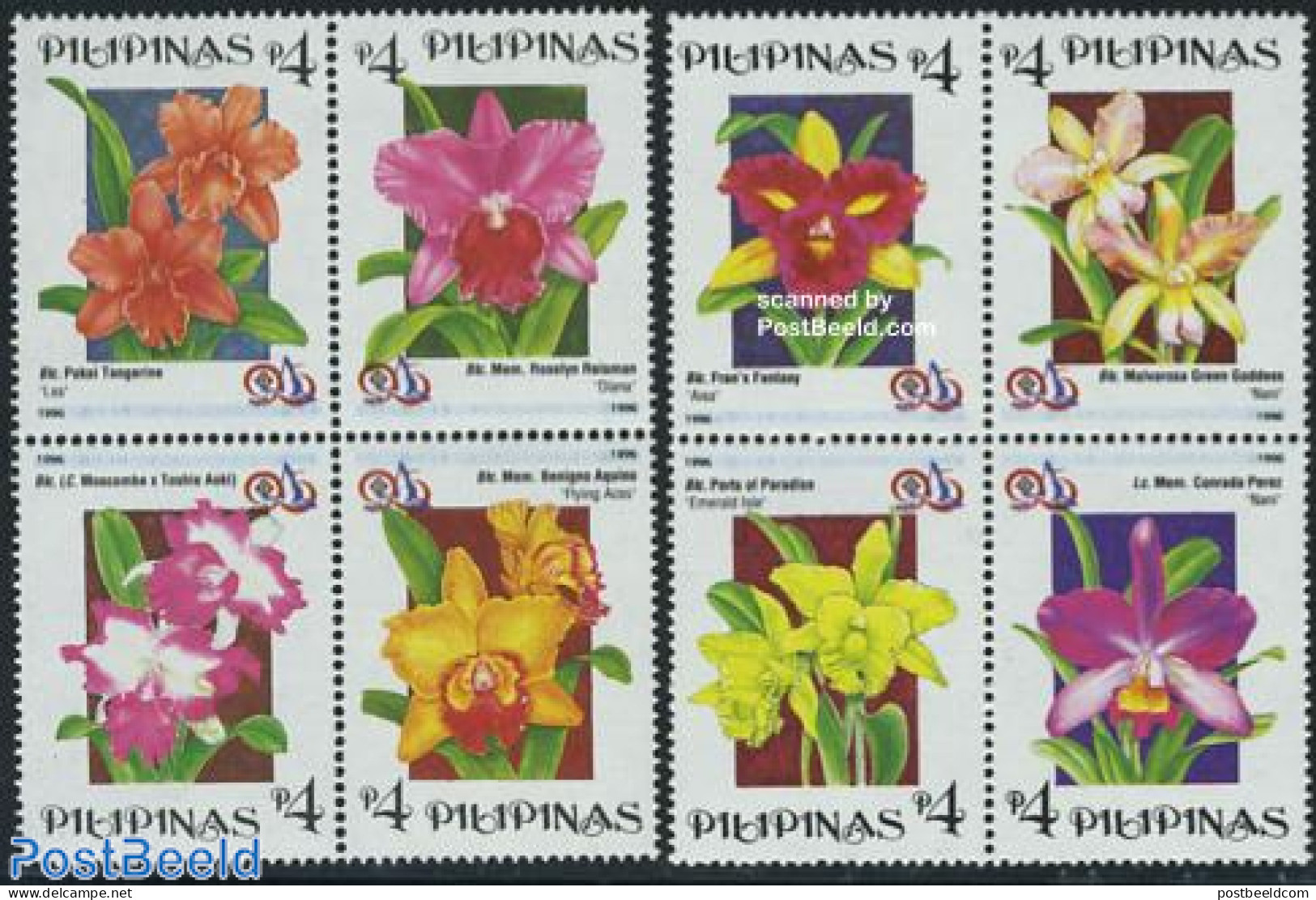 Philippines 1996 Flowers 8v (2x[+]), Mint NH, Nature - Flowers & Plants - Philippines