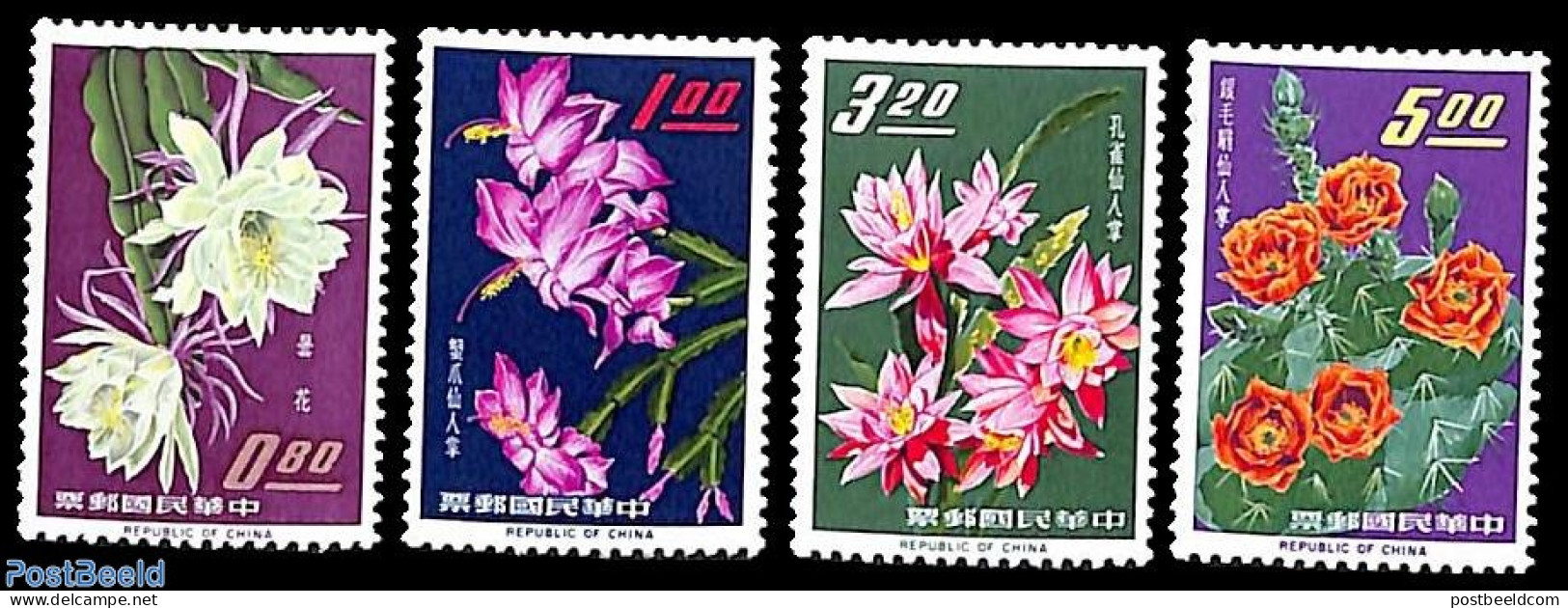 Taiwan 1964 Cactus Flowers 4v, Mint NH, Nature - Cacti - Flowers & Plants - Sukkulenten
