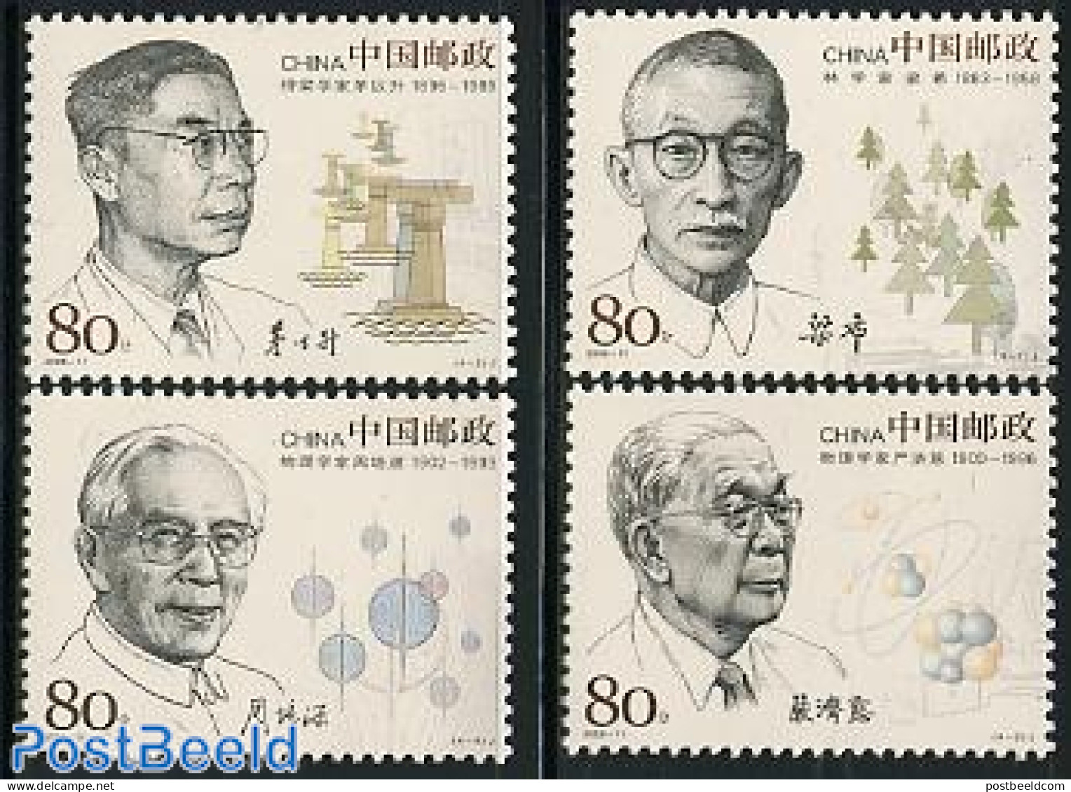 China People’s Republic 2006 Scientists 4v, Mint NH, Nature - Science - Trees & Forests - Atom Use & Models - Art - .. - Unused Stamps
