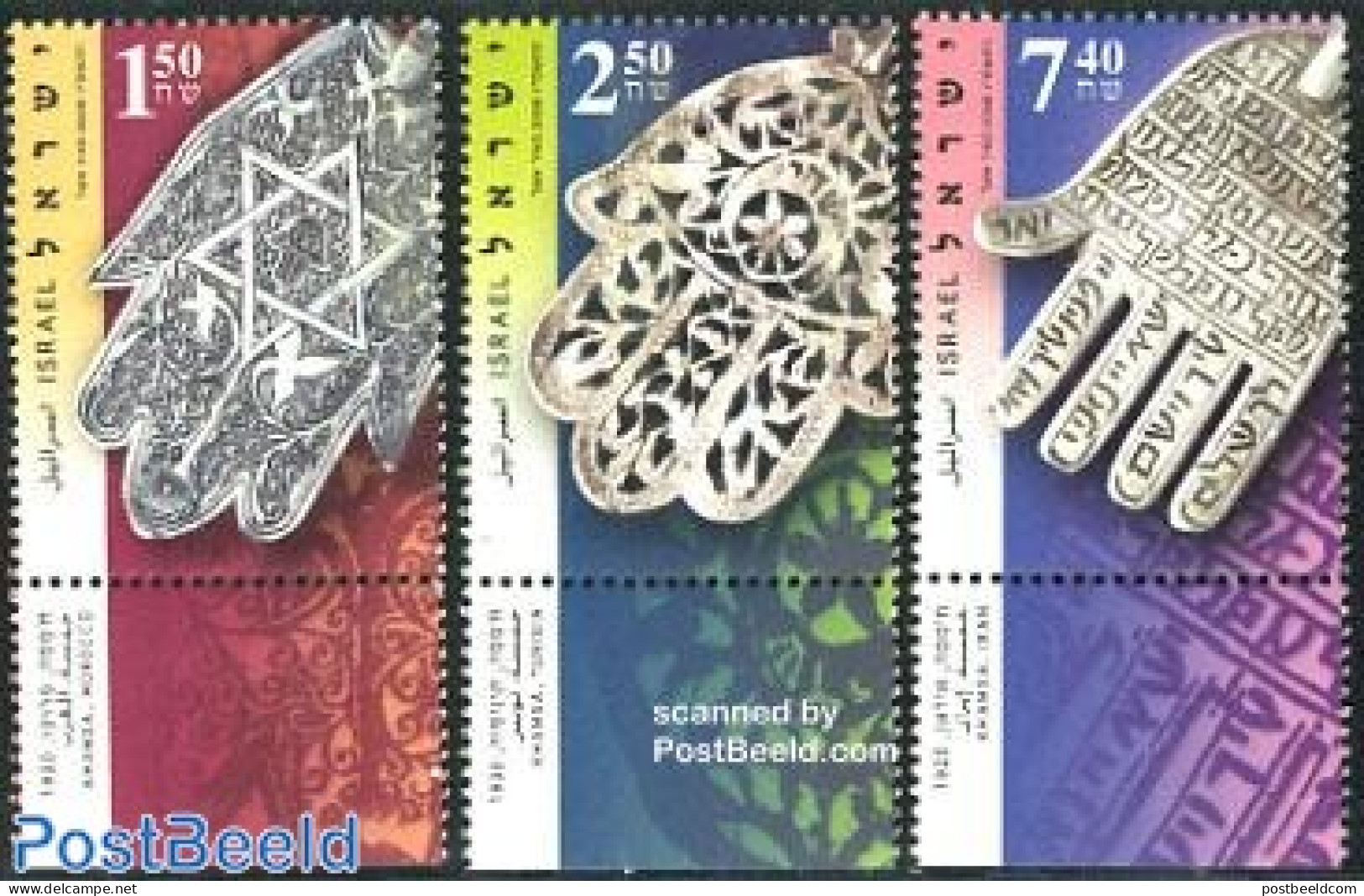 Israel 2006 Khamsa 3v, Mint NH, Religion - Judaica - Ongebruikt (met Tabs)