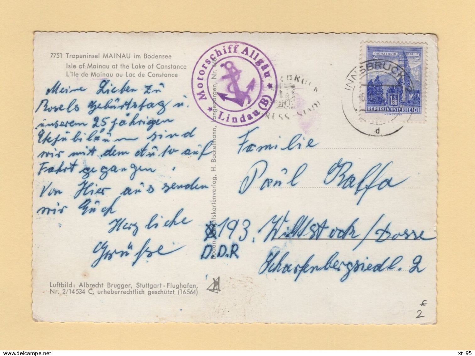 Motorschiff Allgau - Lindau (B) - Innsbruck - Isle Of Mainau - Lettres & Documents