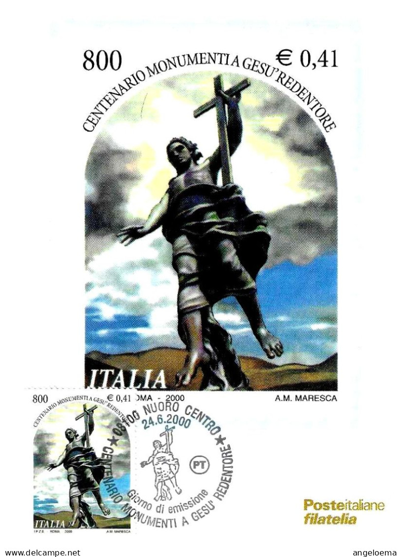 ITALIA ITALY - 2000 NUORO Cent. Monumenti A GESU' REDENTORE Annullo Fdc Su Cartolina PT - 1503 - Christentum