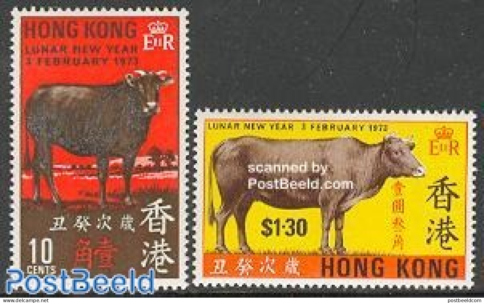 Hong Kong 1973 Year Of The Ox 2v, Mint NH, Nature - Various - Animals (others & Mixed) - Cattle - New Year - Unused Stamps