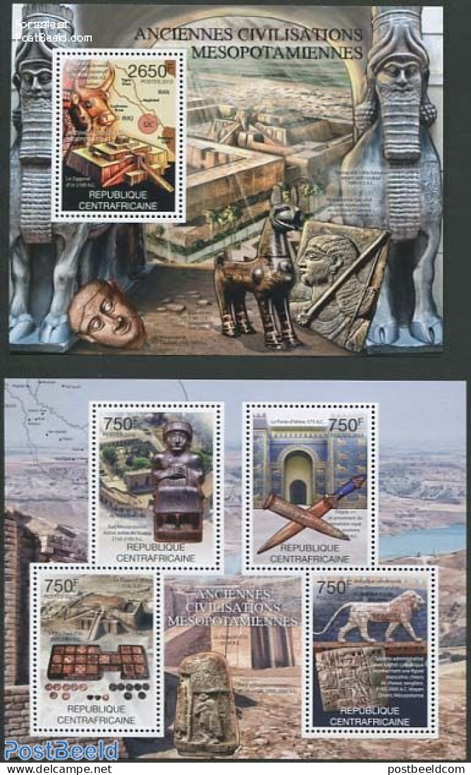 Central Africa 2012 Mesopotamian Civilisation 2 S/s, Mint NH, History - Various - Archaeology - Maps - Art - Sculpture - Archaeology
