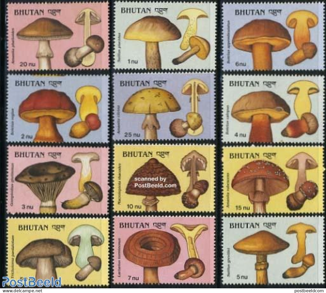 Bhutan 1989 Mushrooms 12v, Mint NH, Nature - Mushrooms - Hongos