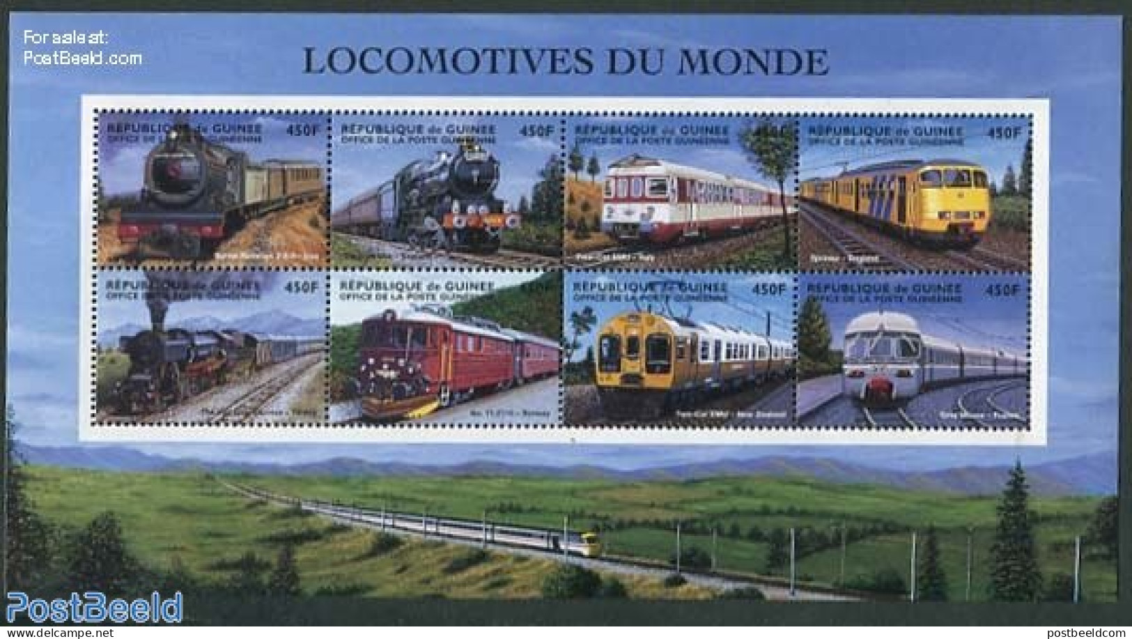 Guinea, Republic 1998 Railways 8v M/s (6x450F), Mint NH, History - Transport - Netherlands & Dutch - Railways - Geografía