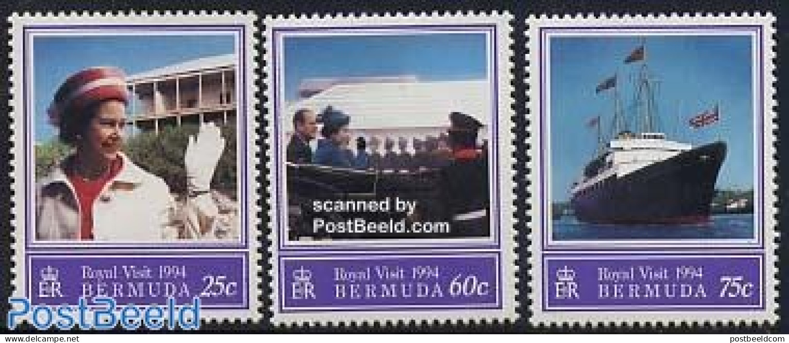 Bermuda 1994 Royal Visit 3v, Mint NH, History - Transport - Kings & Queens (Royalty) - Ships And Boats - Case Reali