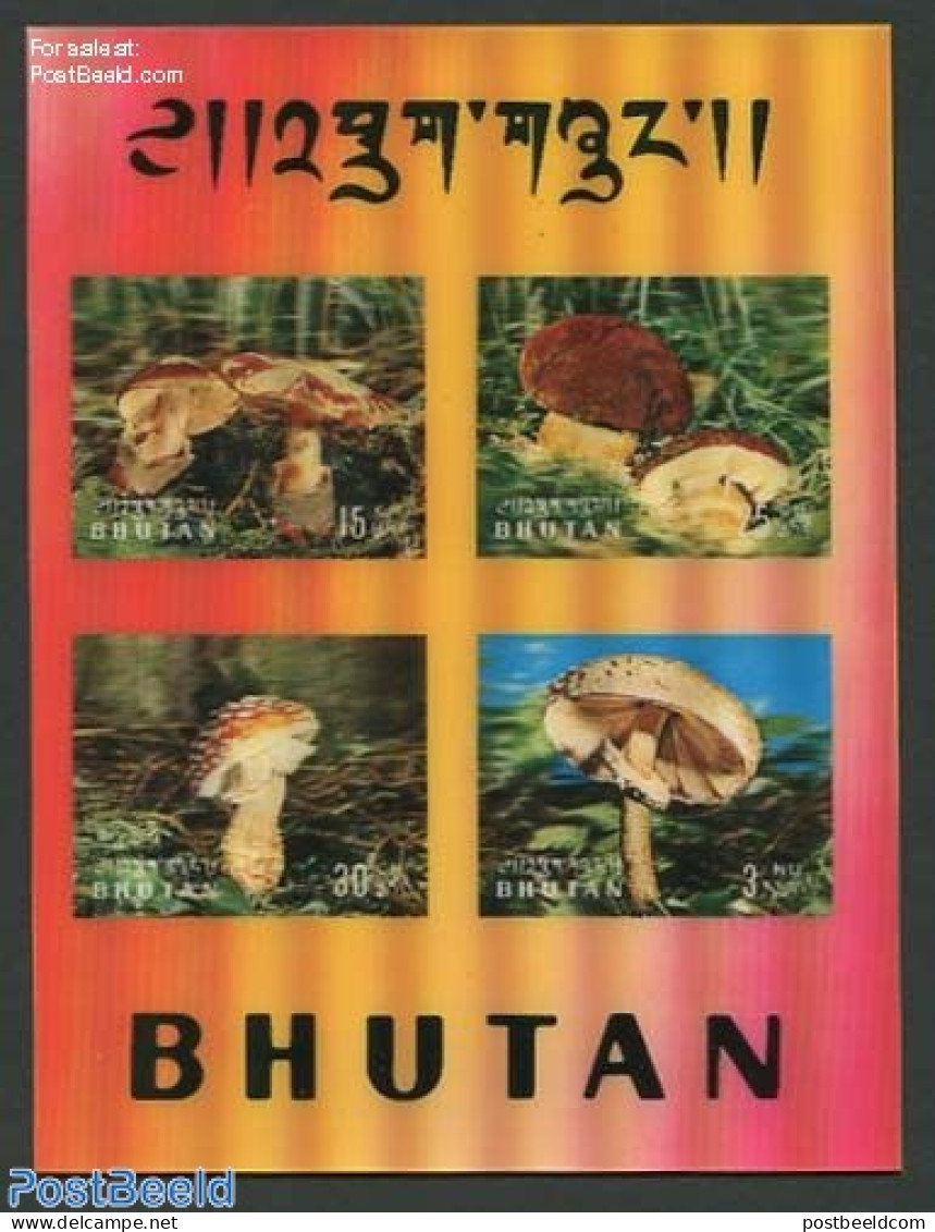 Bhutan 1973 Mushrooms S/s, Mint NH, Nature - Various - Mushrooms - 3-D Stamps - Pilze