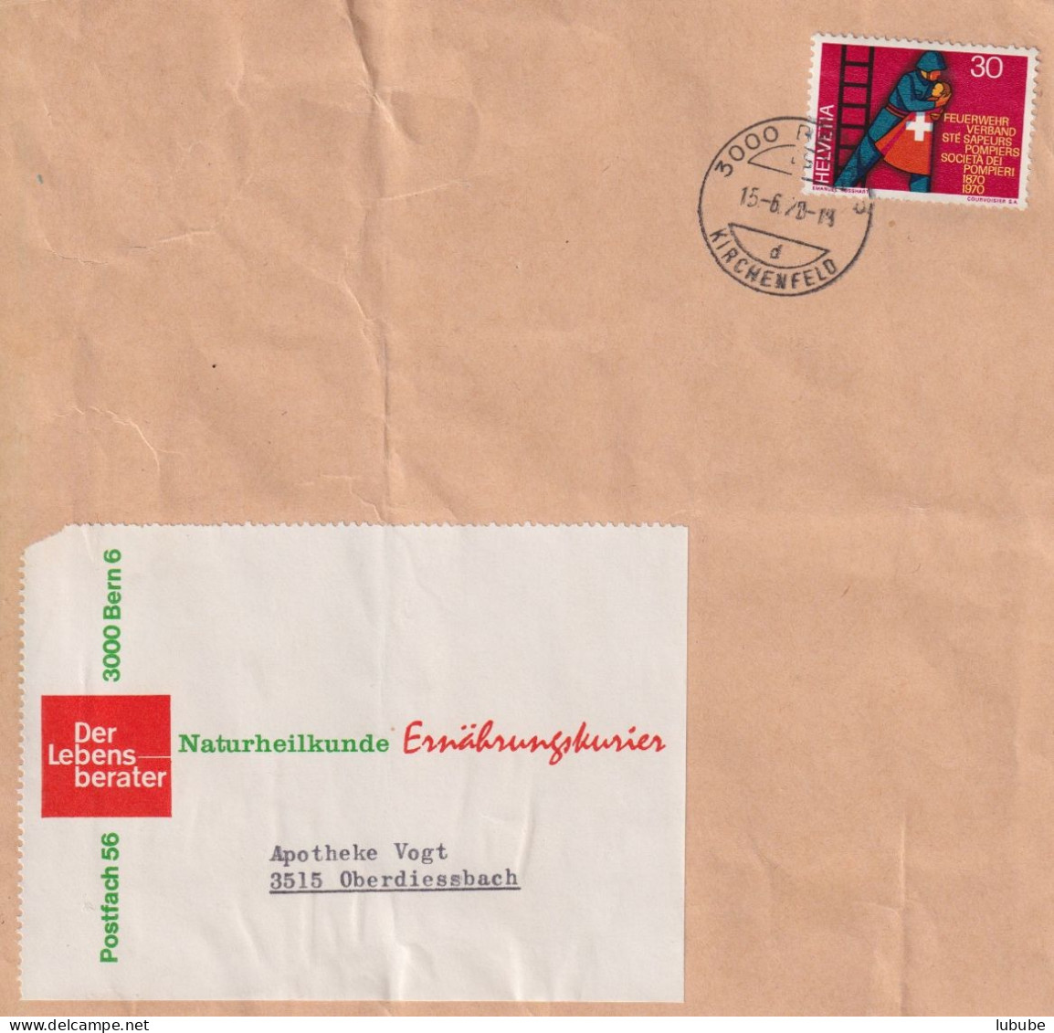 Motiv Brieffragment  "Der Lebensberater, Naturheilkunde, Bern"        1970 - Storia Postale