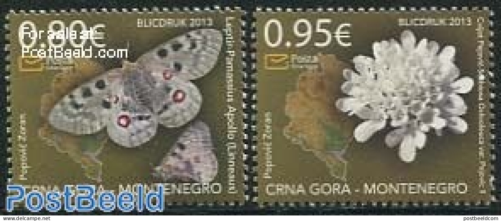 Montenegro 2013 Flora & Fauna 2v, Mint NH, Nature - Butterflies - Flowers & Plants - Montenegro