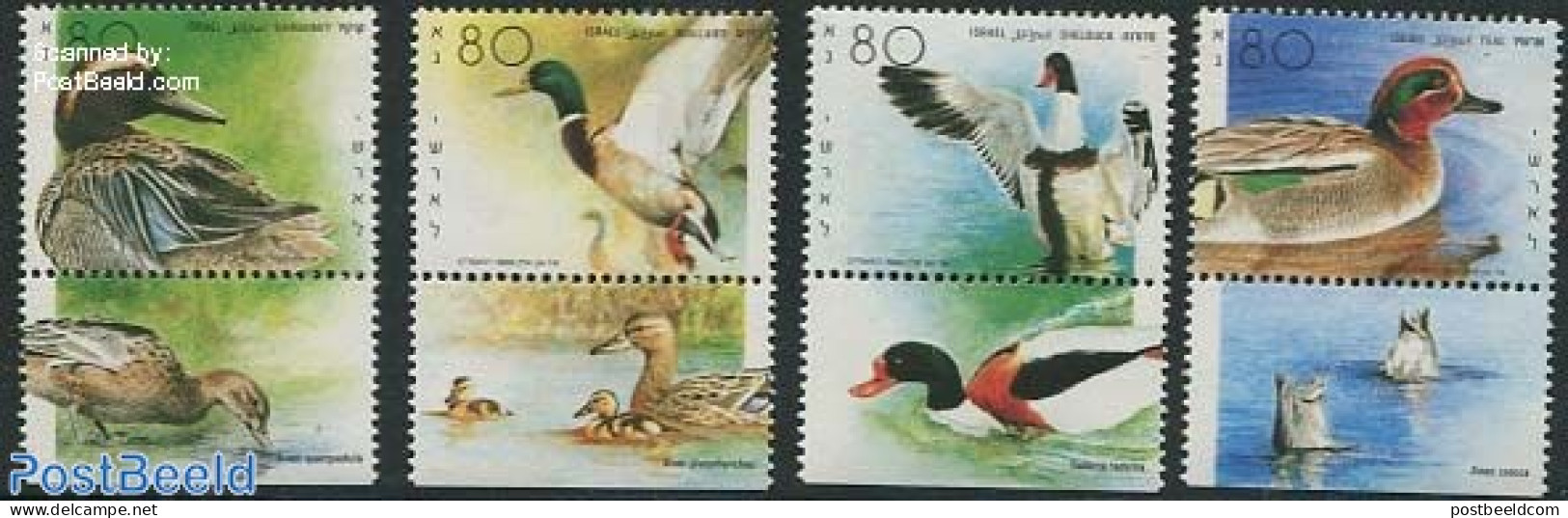 Israel 1989 Ducks 4v, Mint NH, Nature - Birds - Ducks - Ongebruikt (met Tabs)