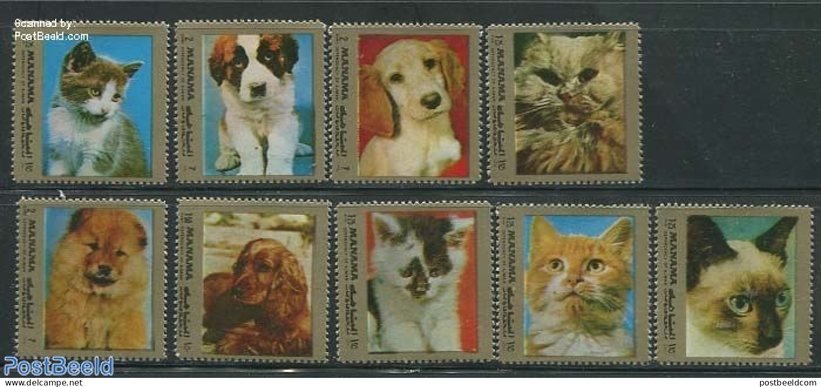 Manama 1972 Cats & Dogs 9v, Mint NH, Nature - Cats - Dogs - Manama