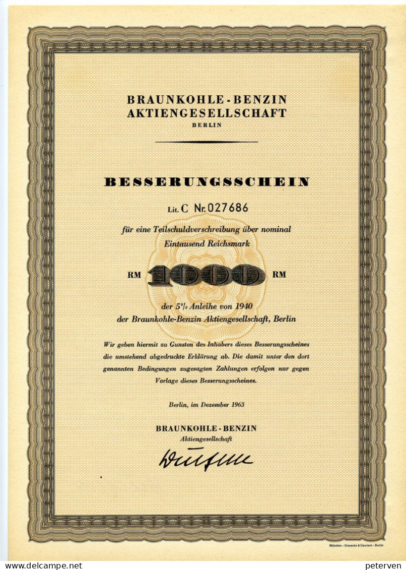 BRAUNKOHLE-BENZIN AG - Erdöl