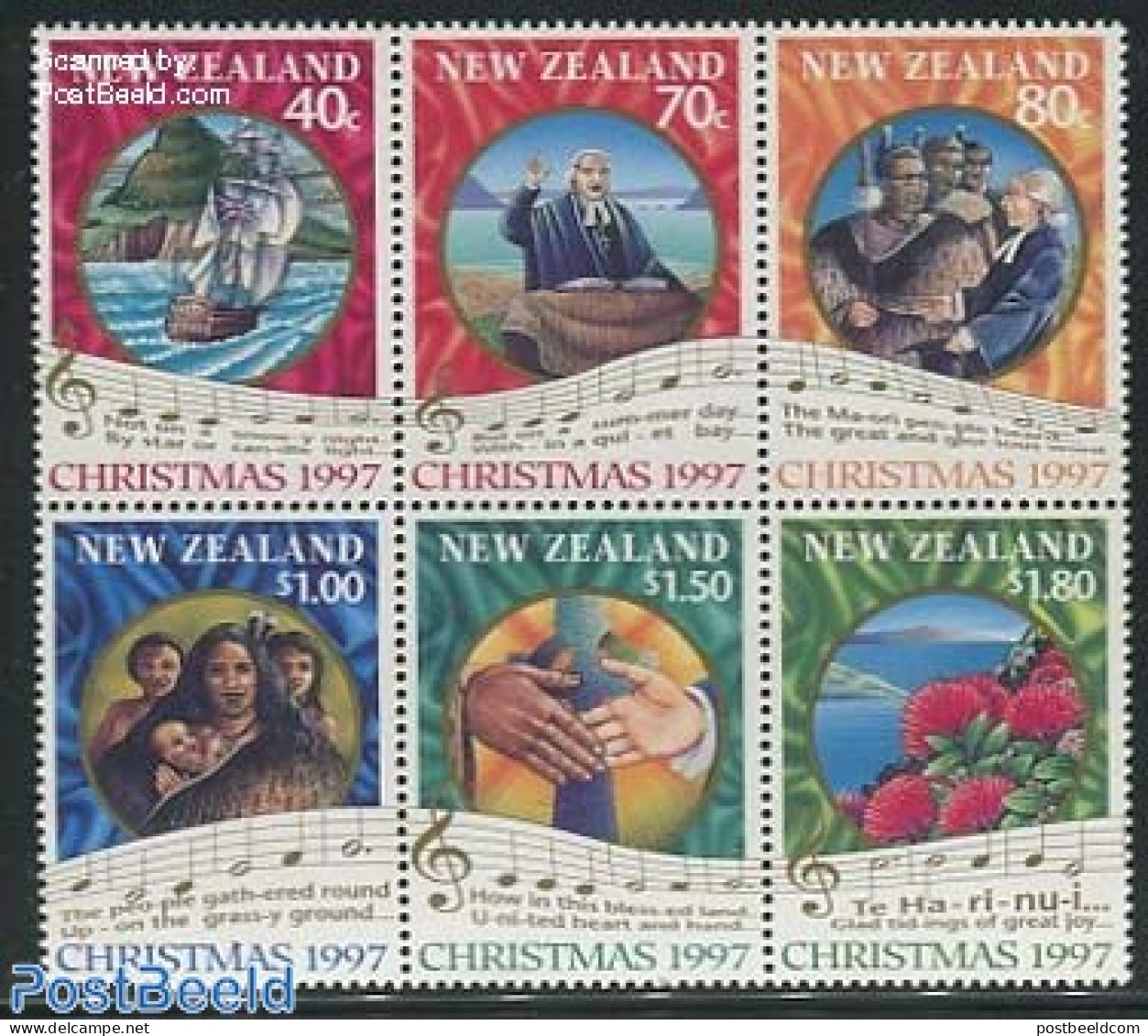 New Zealand 1997 Christmas 6v [++], Mint NH, Performance Art - Religion - Transport - Music - Staves - Christmas - Shi.. - Unused Stamps