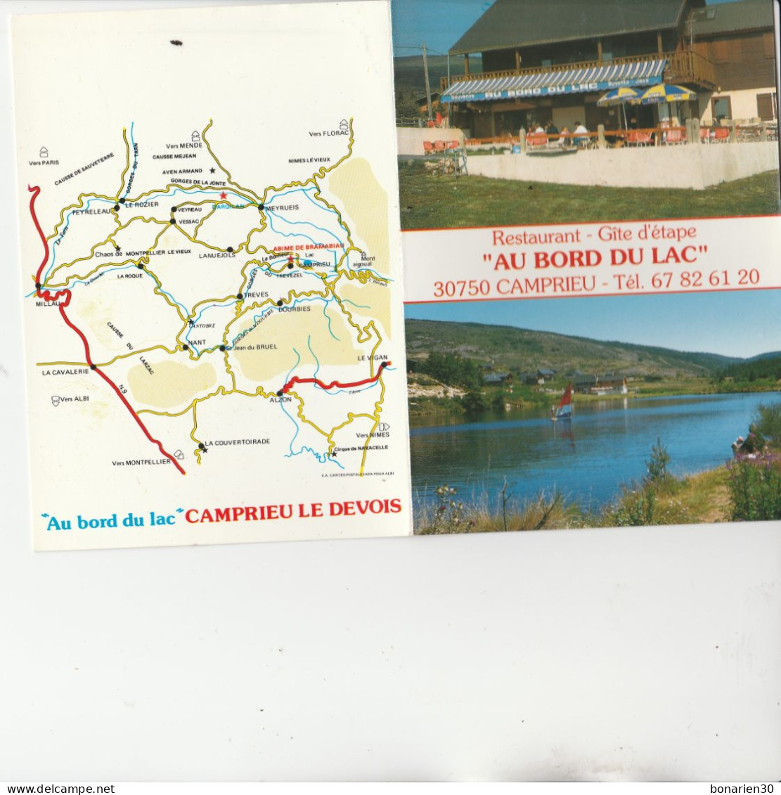 DOUBLE CPSM 30  CAMPRIEU RESTAURANT "AU BORD DU LAC" + CARTE DE VISITE - Otros & Sin Clasificación